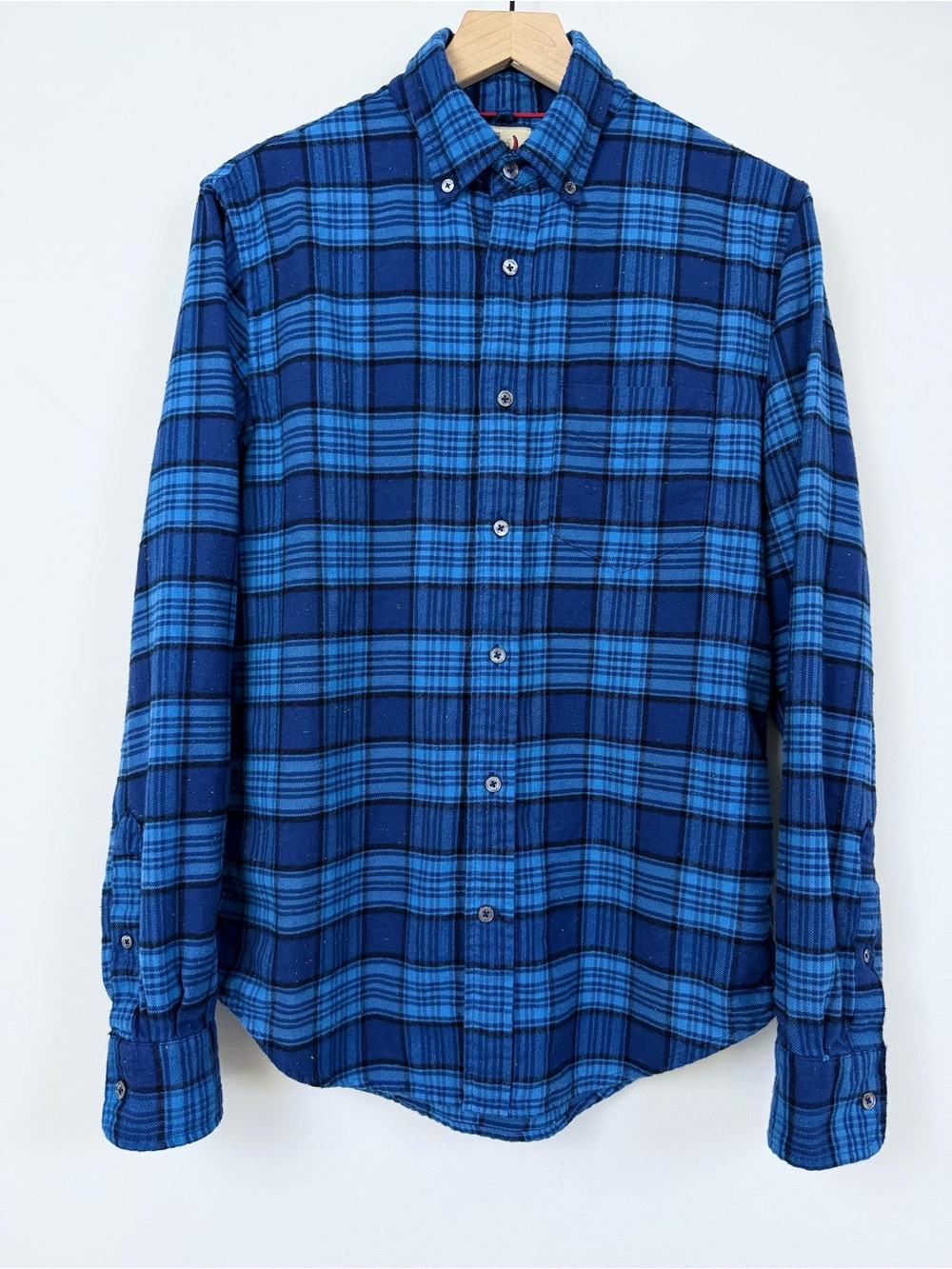 Relwen Wool Blend Flannel Shirt Small Blue Plaid Donegal
